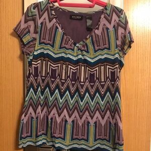 Axcess a Liz Claiborne co size Large purple, teal, yellow, and white blouse